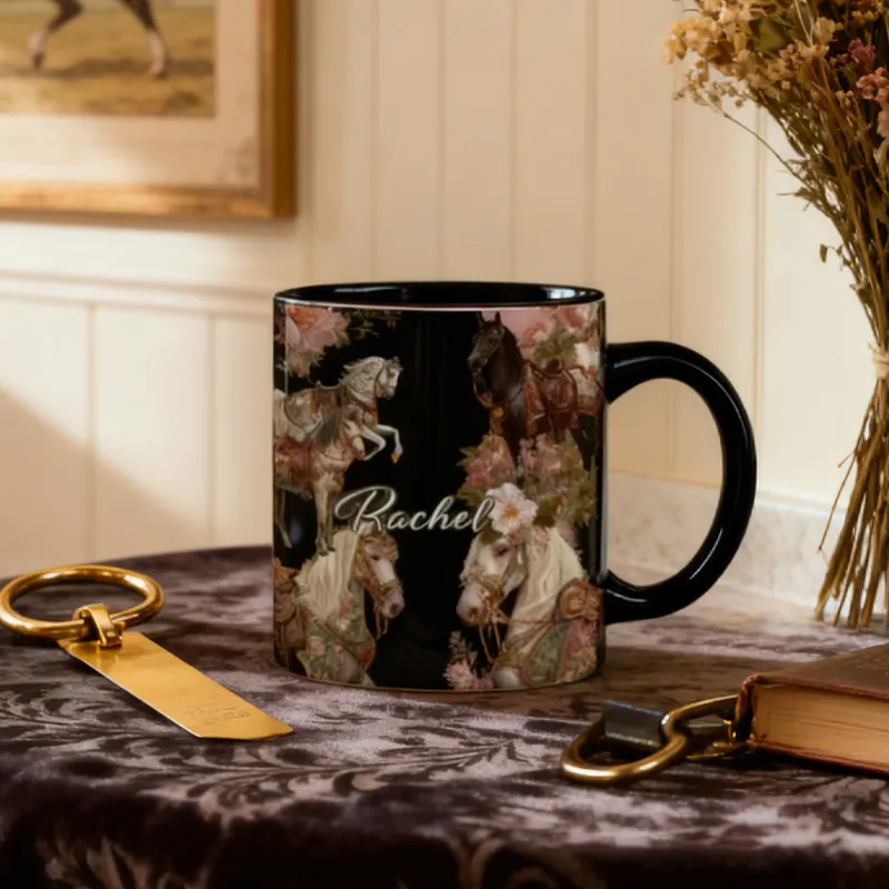 Personalized Riding Floral Mug French Countryside Gifts Coffee Cup Bicycle Tea Cup Riding Ceramic Mug Gift for Riding Lovers Equestrian Lovers