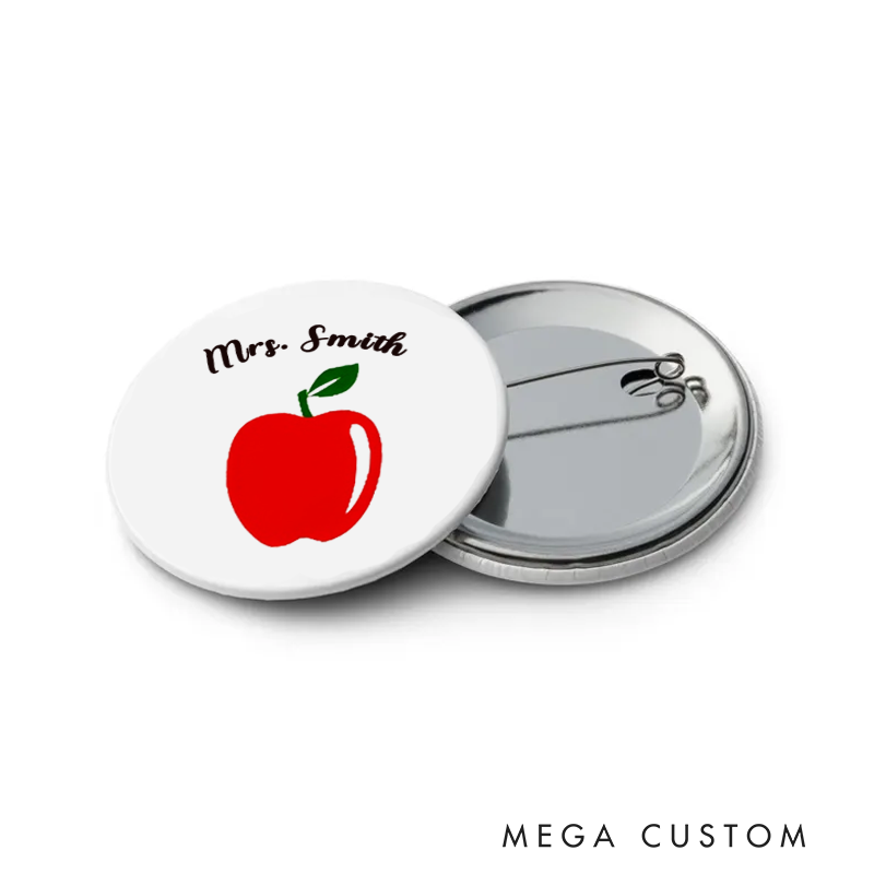 Personalized Teacher Button Pin Apple Teacher Fun Badge Gift Teacher Appreciation Gift