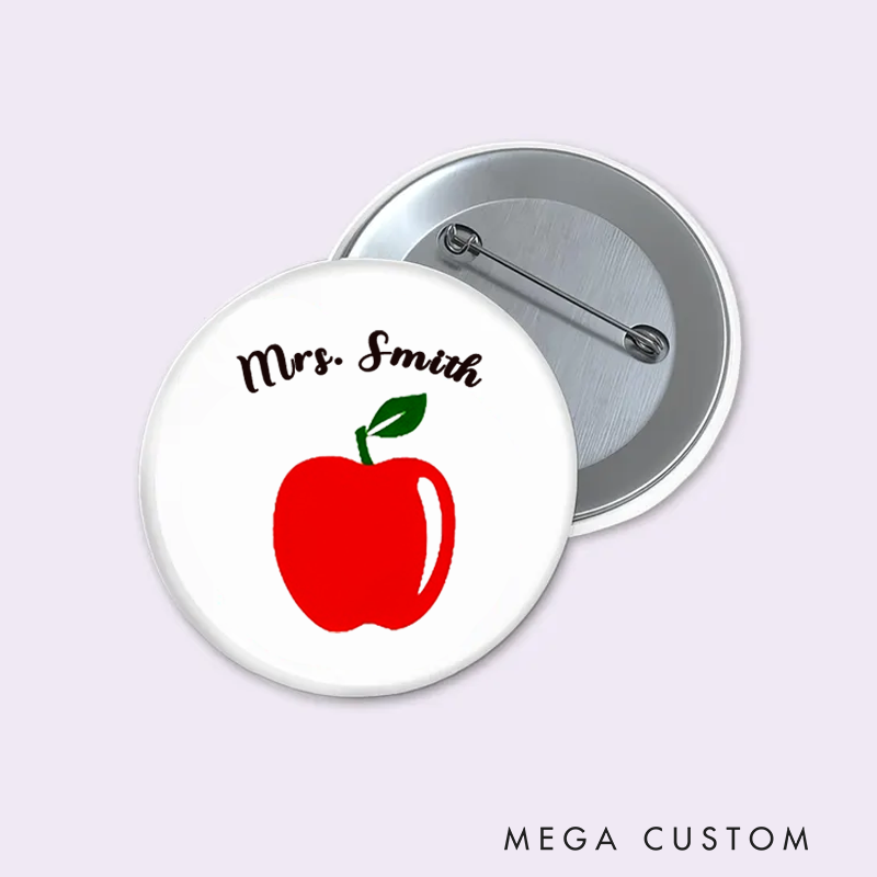 Personalized Teacher Button Pin Apple Teacher Fun Badge Gift Teacher Appreciation Gift