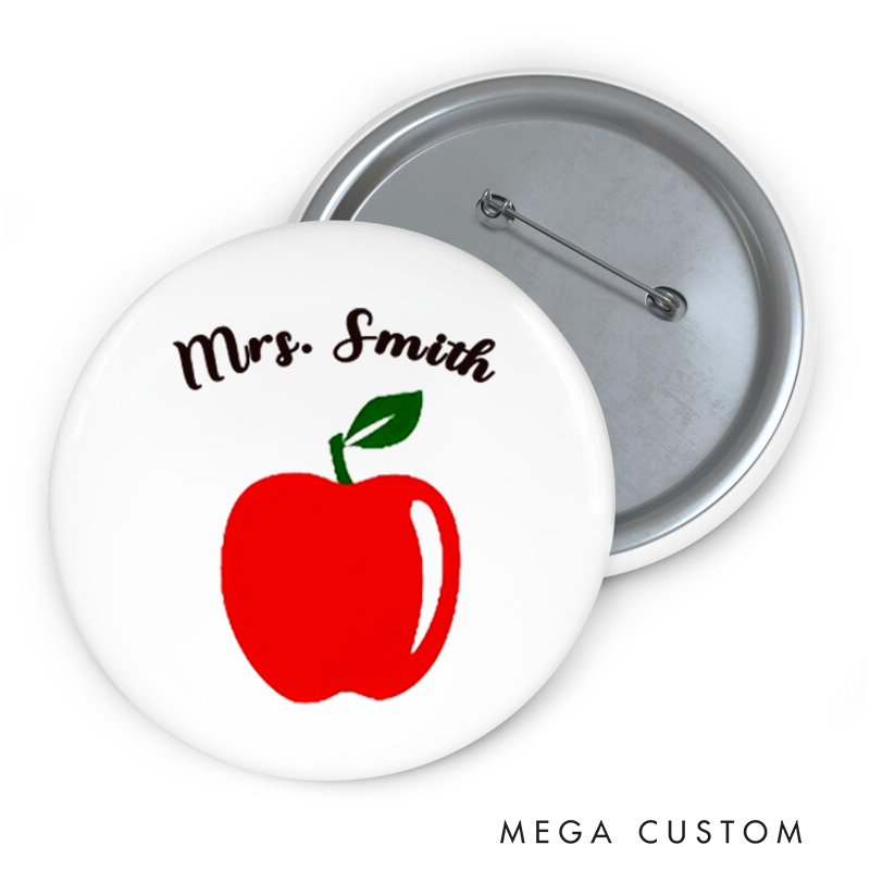 Personalized Teacher Button Pin Apple Teacher Fun Badge Gift Teacher Appreciation Gift