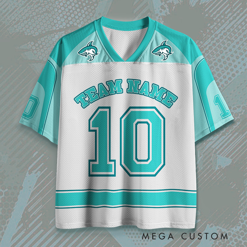 Personalized Teal and White Jersey with Custom Team and Player Details 