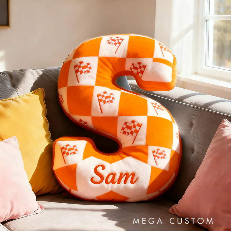 Personalized Checkered Flag Pillow Custom Name 3D Graphic Print Cushion Gift for Racers and Car Lovers