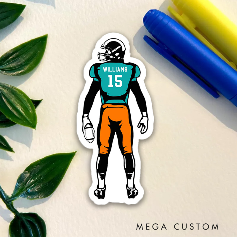 Personalized American Football Decal Sticker with Custom Team Player Name and Jersey Number