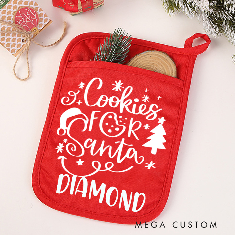 Personalized Cookies for Santa Pot Holders Custom Xmas Tree Potholder with Name Baking Lovers Gift for Baker Gift Christmas Gift