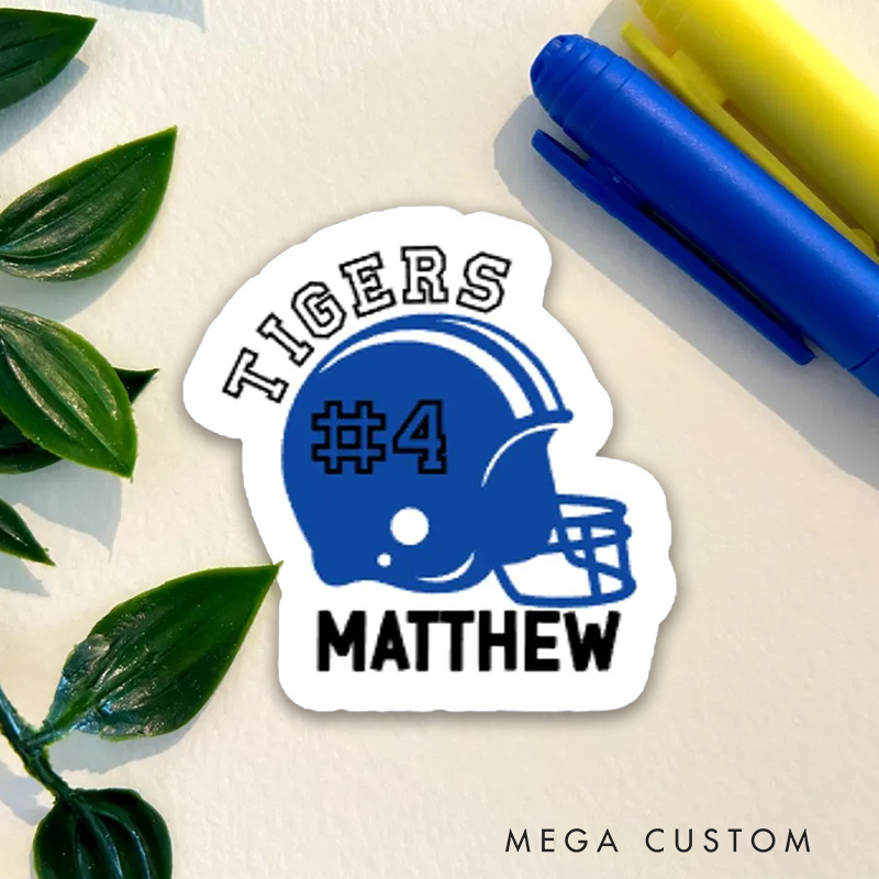 Personalized American Football Helmet Sticker with Custom Team Name and Number