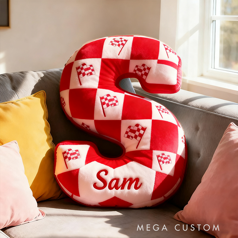 Personalized Checkered Flag Pillow Custom Name 3D Graphic Print Cushion Gift for Racers and Car Lovers