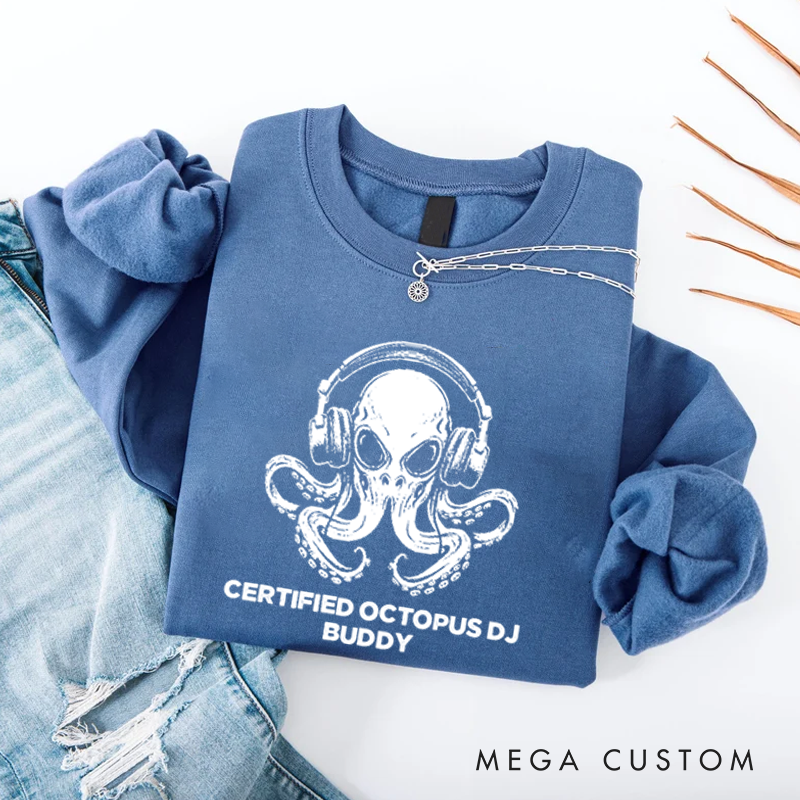 Personalized Classic Sweatshirts Unique Octopus DJ Music Lover and Cool Octopus DJ Headphones Art Sweatshirt