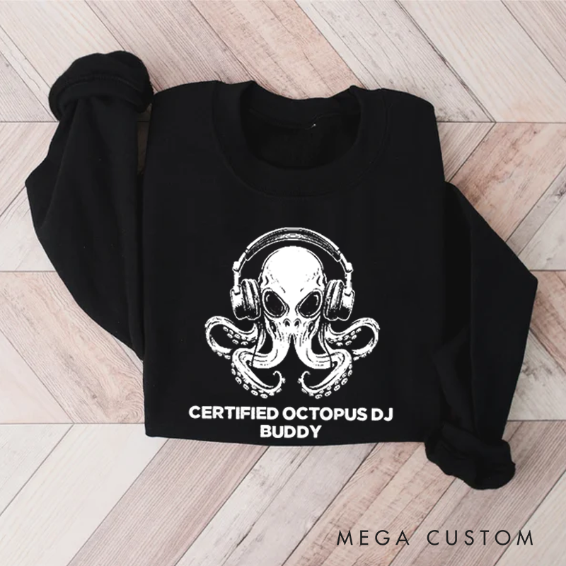 Personalized Classic Sweatshirts Unique Octopus DJ Music Lover and Cool Octopus DJ Headphones Art Sweatshirt