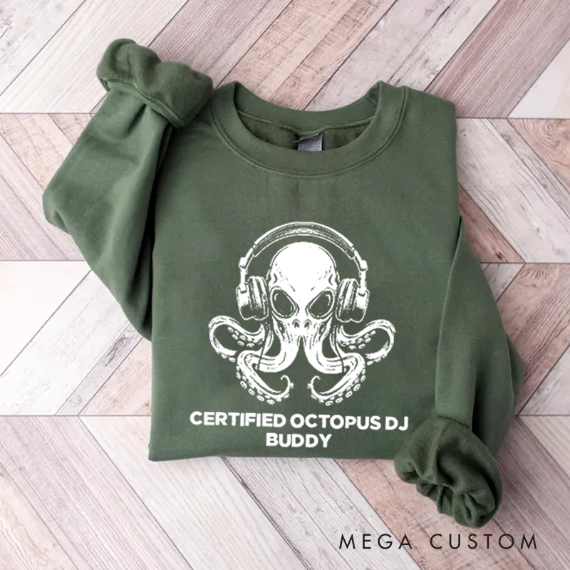 Personalized Classic Sweatshirts Unique Octopus DJ Music Lover and Cool Octopus DJ Headphones Art Sweatshirt