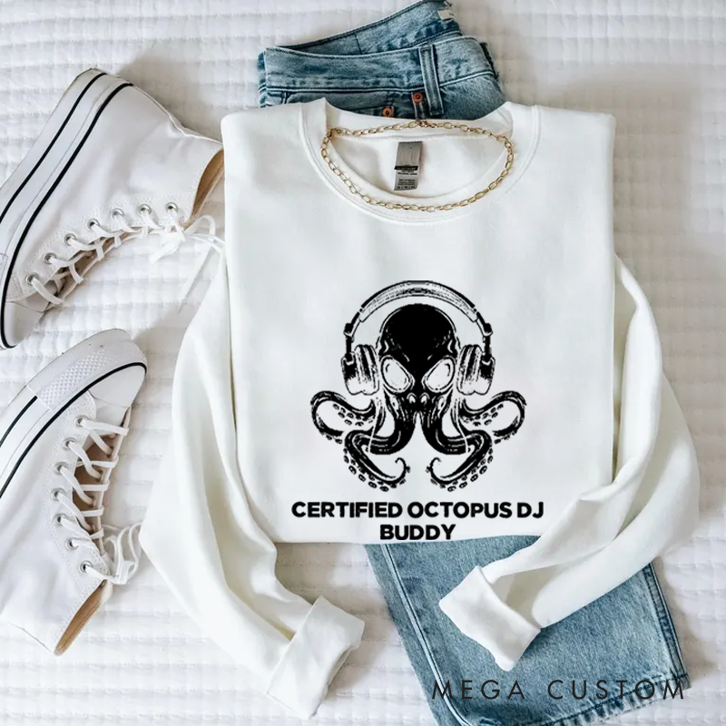 Personalized Classic Sweatshirts Unique Octopus DJ Music Lover and Cool Octopus DJ Headphones Art Sweatshirt