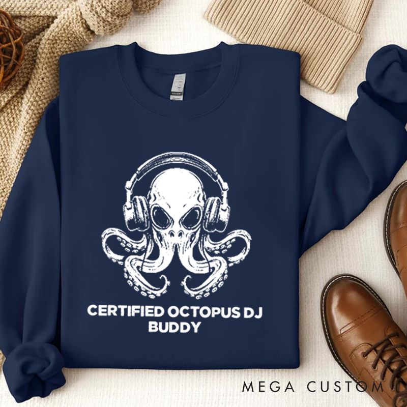 Personalized Classic Sweatshirts Unique Octopus DJ Music Lover and Cool Octopus DJ Headphones Art Sweatshirt