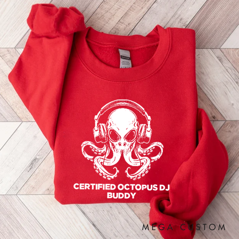 Personalized Classic Sweatshirts Unique Octopus DJ Music Lover and Cool Octopus DJ Headphones Art Sweatshirt