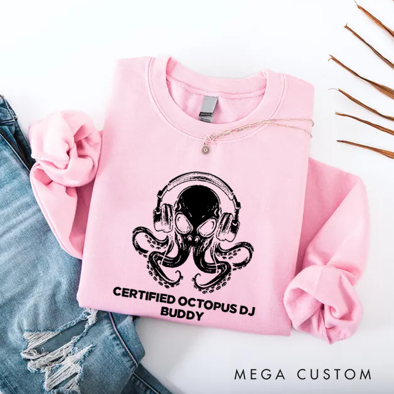 Personalized Classic Sweatshirts Unique Octopus DJ Music Lover and Cool Octopus DJ Headphones Art Sweatshirt
