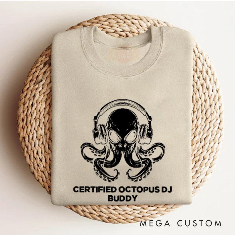 Personalized Classic Sweatshirts Unique Octopus DJ Music Lover and Cool Octopus DJ Headphones Art Sweatshirt