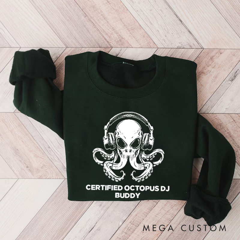 Personalized Classic Sweatshirts Unique Octopus DJ Music Lover and Cool Octopus DJ Headphones Art Sweatshirt