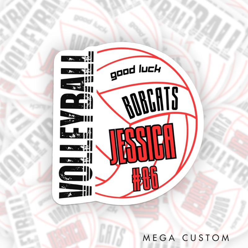 Personalized Good Luck Volleyball Sticker with Custom Team Name, Player Name and Number for Sporter