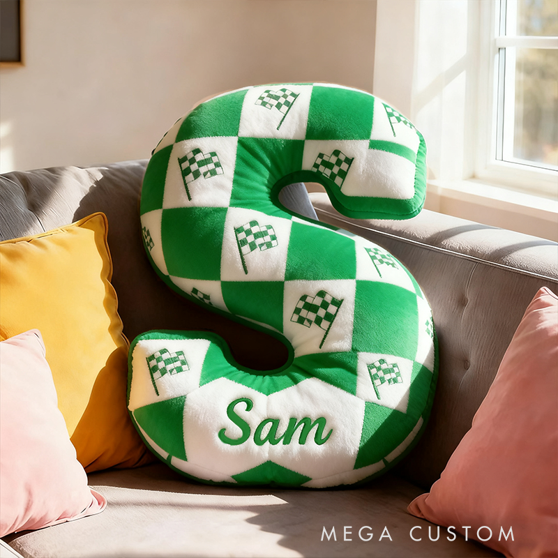 Personalized Checkered Flag Pillow Custom Name 3D Graphic Print Cushion Gift for Racers and Car Lovers