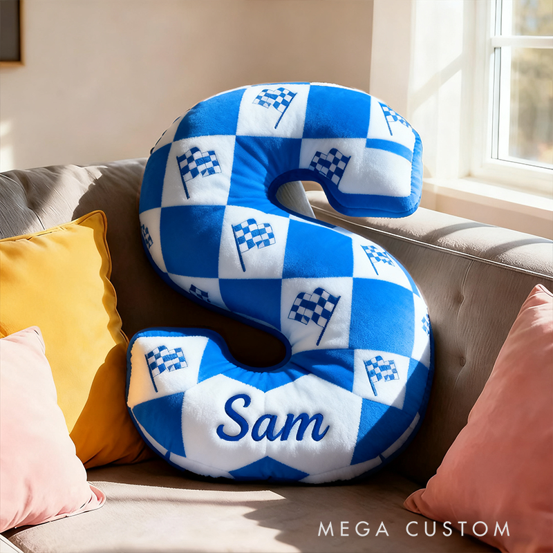Personalized Checkered Flag Pillow Custom Name 3D Graphic Print Cushion Gift for Racers and Car Lovers