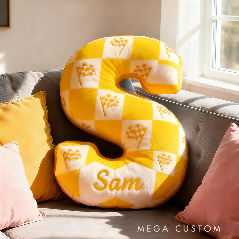 Personalized Checkered Flag Pillow Custom Name 3D Graphic Print Cushion Gift for Racers and Car Lovers