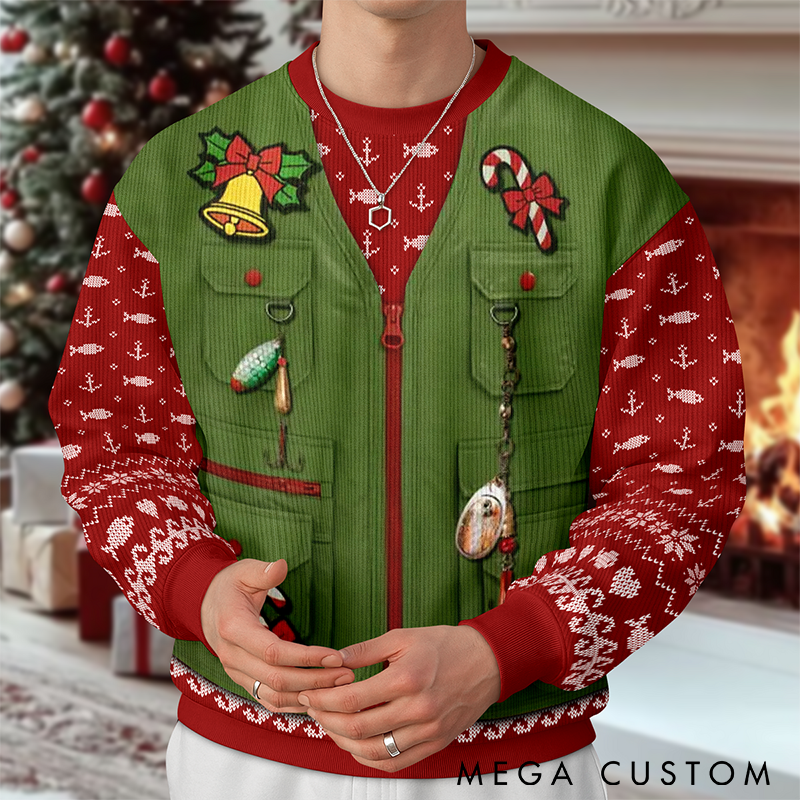 Personalized Merry Fishmas Ugly Sweater Christmas Ugly Sweater Custom Fishing Photo Design Funny Holiday Gift for Fishing Lovers