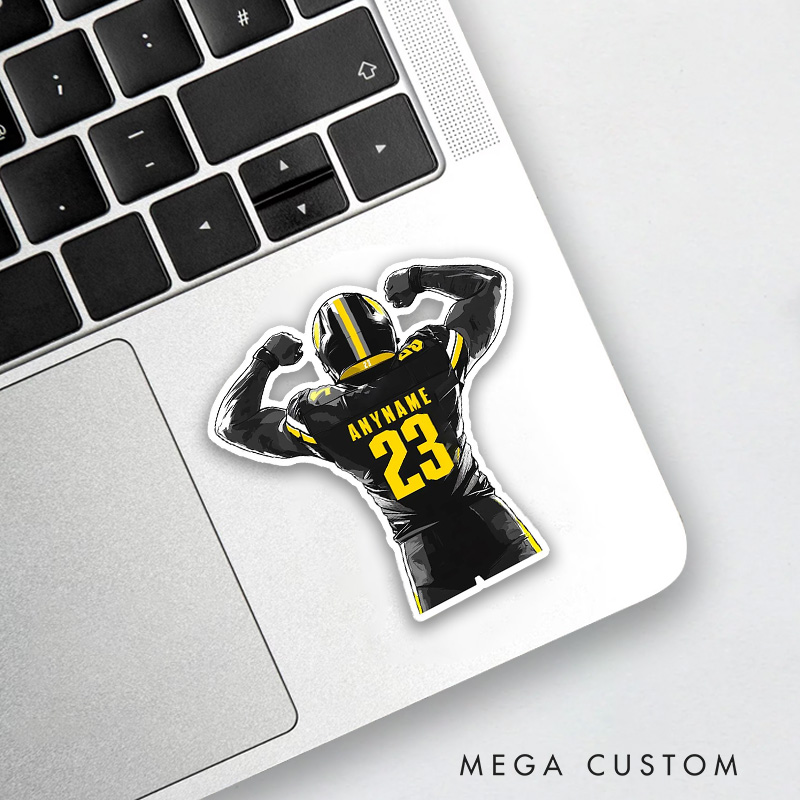 Personalized American Football Player Sport Sticker with Custom Name and Number for Water Bottle Laptop