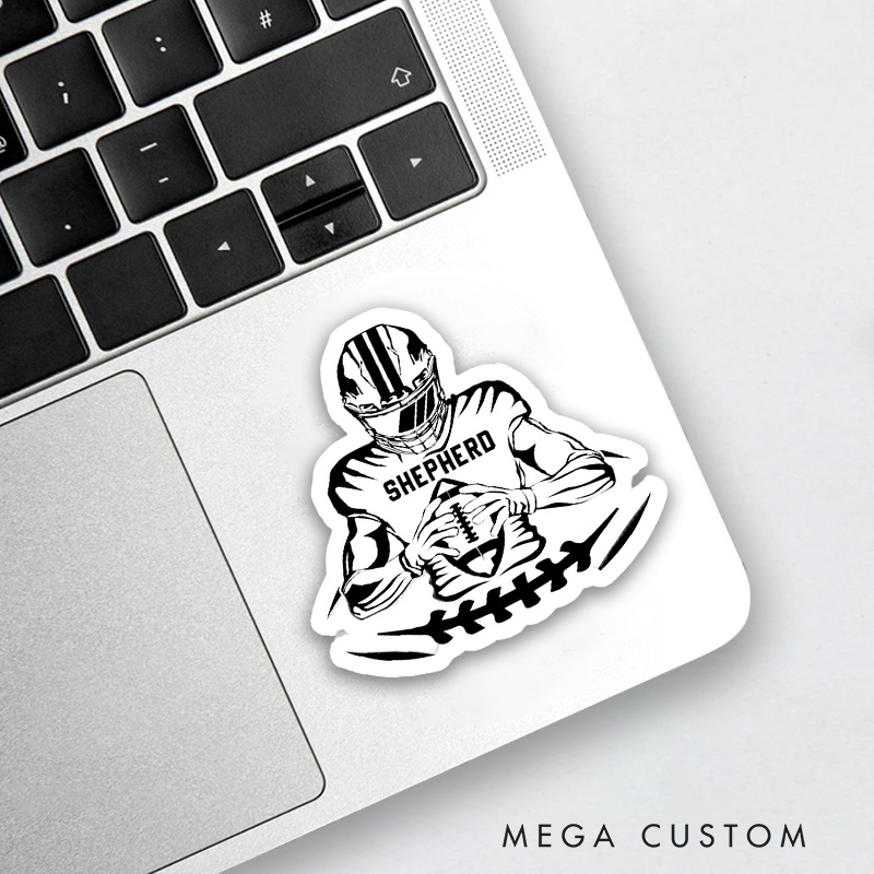 Personalized American Football Decal Sticker with Custom Team Player Last Name