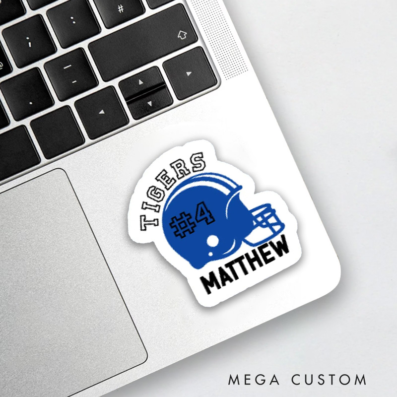 Personalized American Football Helmet Sticker with Custom Team Name and Number