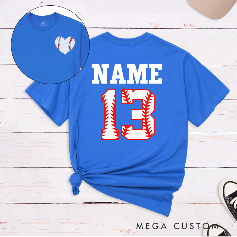 Personalized Baseball Heart T-Shirt with Custom Name and Number 