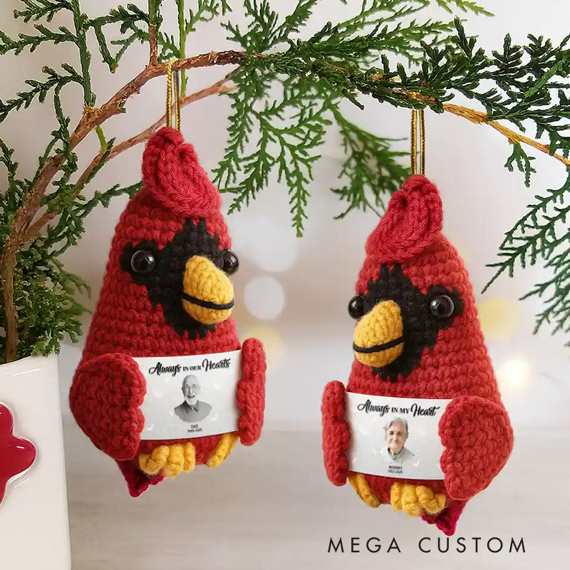 Personalized Photo Memorial Always In Our Heart Custom Crochet Cardinal Bird Hanging Decoration
