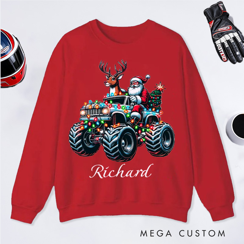 Personalized Christmas Sweatshirt Custom Name Racing Santa Christmas Pullover Gifts