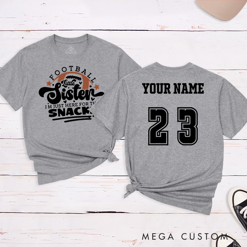 Personalized American Football Little Sister T-Shirts Featuring Custom Name and Number - Fun and Personalized
