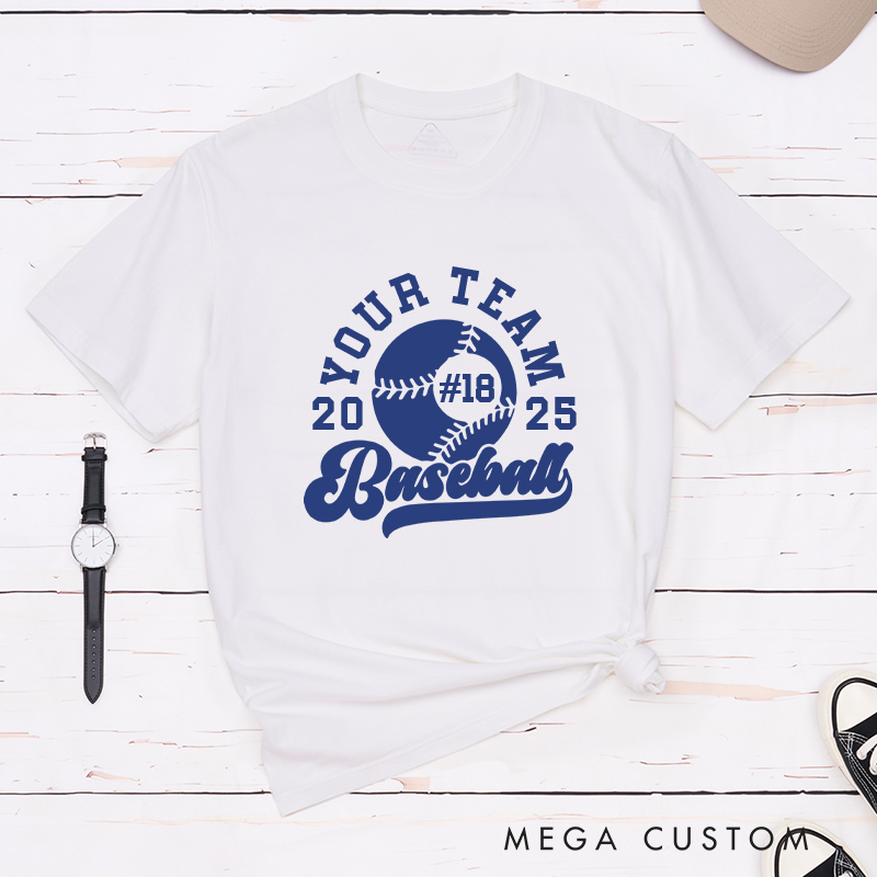 Personalized Baseball T-Shirt with Custom Team Name Player Number and Year Design