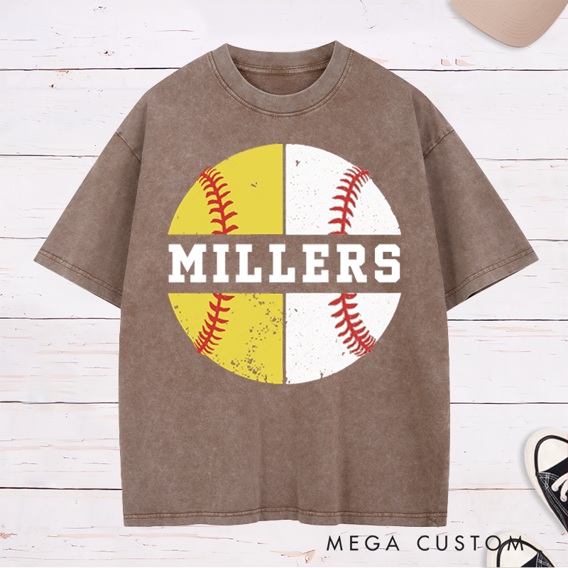 Personalized Baseball and Softball Washed T-Shirt with Name