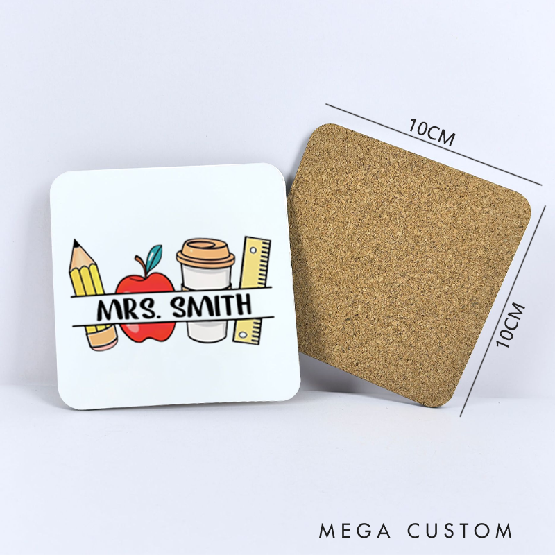 Personalized Coasters for Teachers Pencil Apple Coffee Ruler Appreciation Gift for Teachers