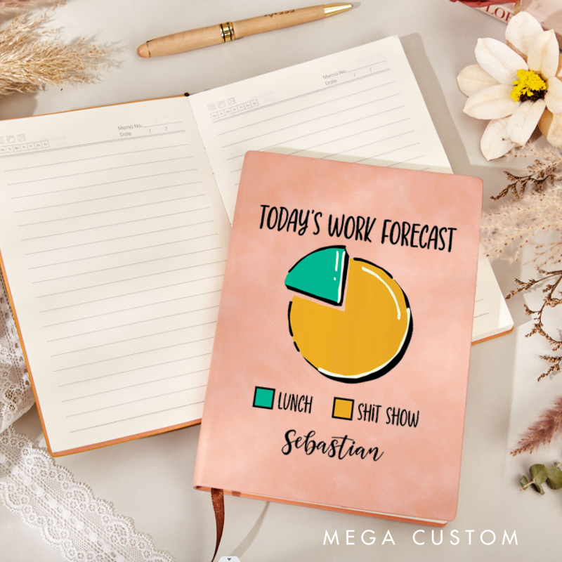 Personalized Leather Notebook for Office Worker with Today's Work Forecast Design Notebook Gift for Coworkers