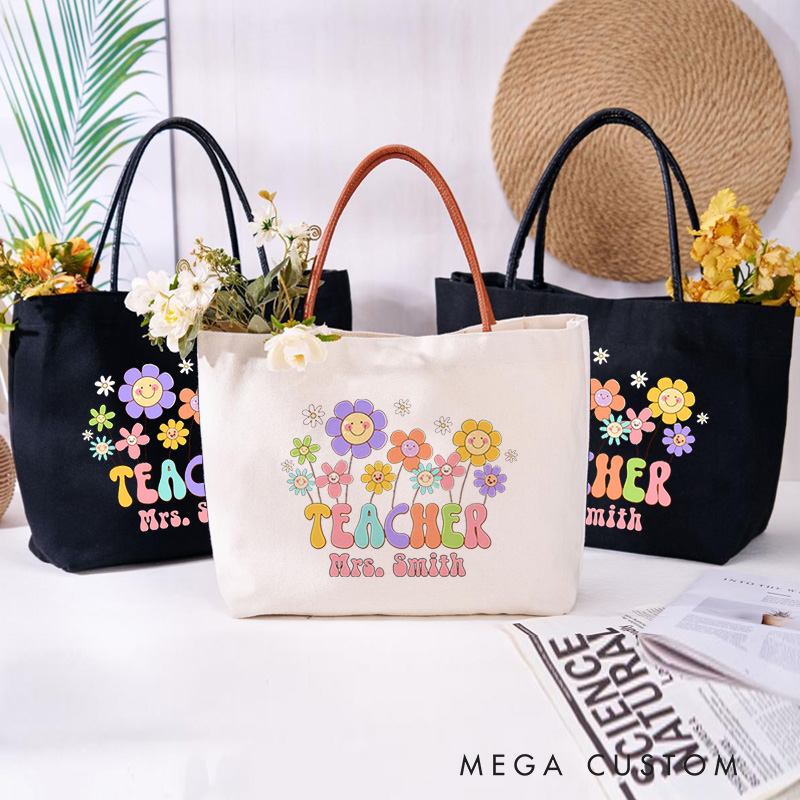 Personalized Teacher Canvas Tote Bag One Blessed Teacher Design Appreciation Gift for Teachers