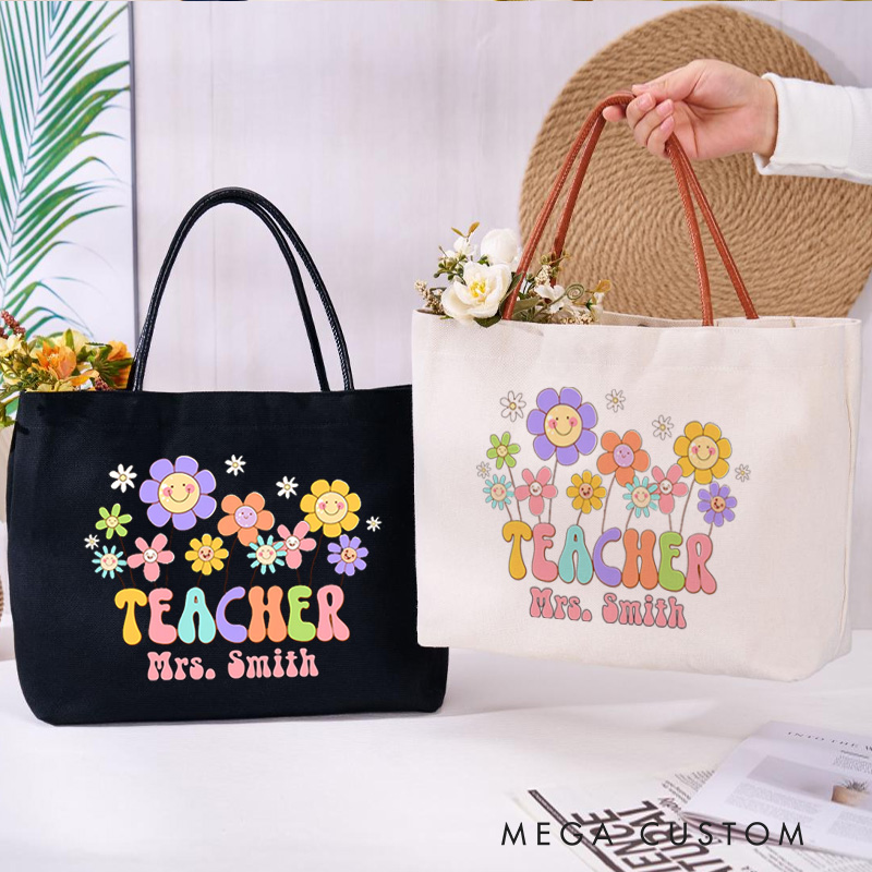 Personalized Teacher Canvas Tote Bag One Blessed Teacher Design Appreciation Gift for Teachers