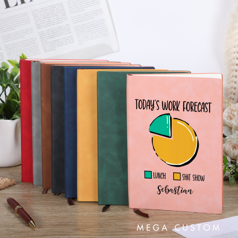 Personalized Leather Notebook for Office Worker with Today's Work Forecast Design Notebook Gift for Coworkers