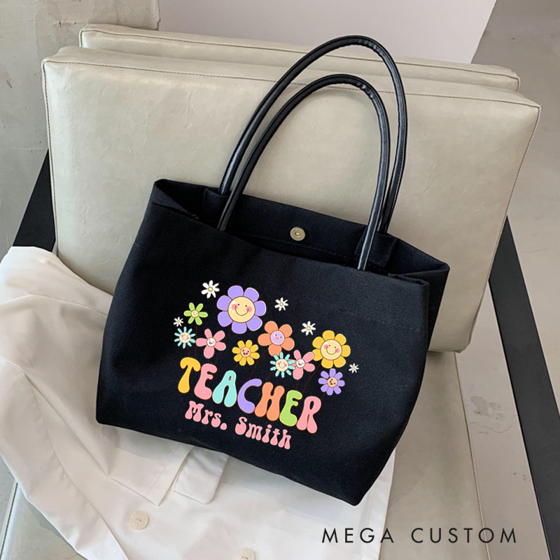 Personalized Teacher Canvas Tote Bag One Blessed Teacher Design Appreciation Gift for Teachers