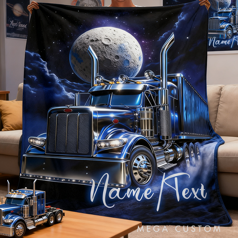 Personalized Dinosaur Moon Truck Blanket Custom Name Throw Blanket Gift