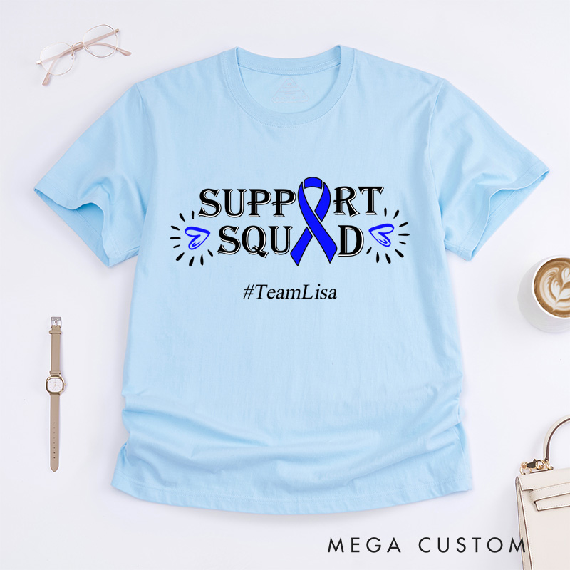 Personalized Colon Cancer Support Squad And Warrior Dark Blue Ribbon T-Shirt