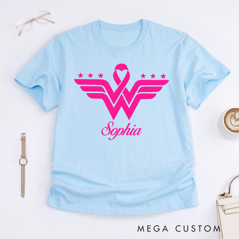 Personalized Pink Ribbon Wings Breast Cancer Awareness Empowerment Design T-shirt