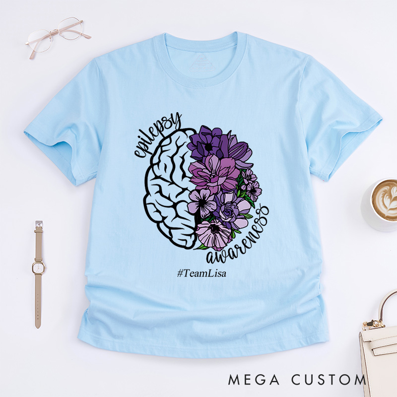 Personalized Epilepsy Awareness Neurodiversity Epilepsy Purple Ribbon T-Shirt