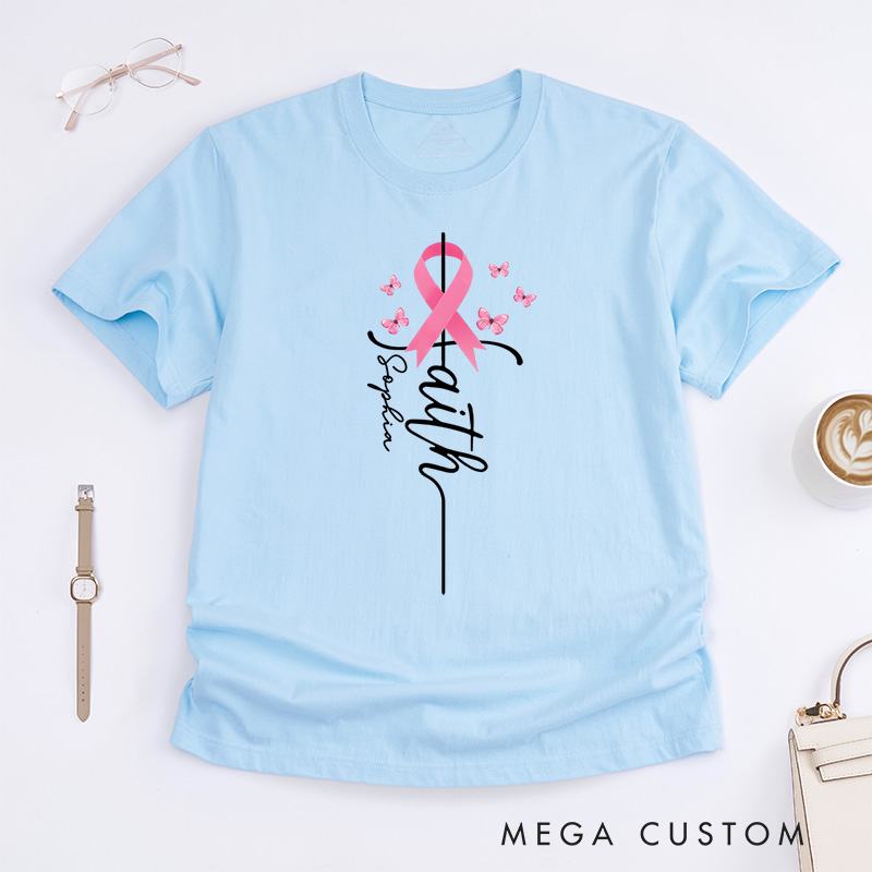 Personalized Faith Hope Love Pink Ribbon Breast Cancer Awareness Inspirational T-shirt