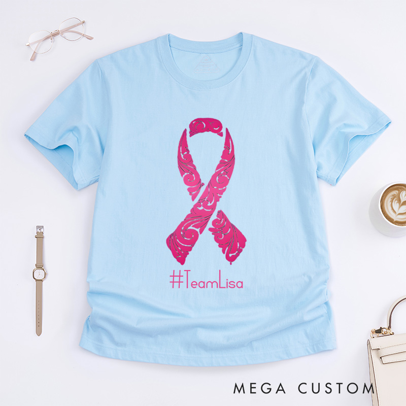 Personalized Breast Cancer Support  Awareness Fighter Pink Ribbon T-Shirt