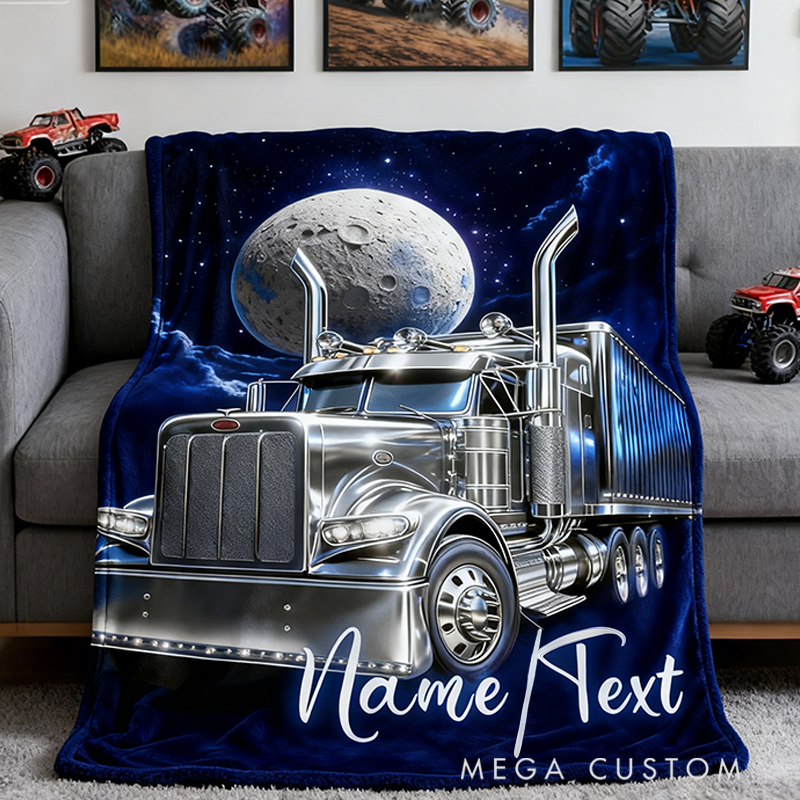 Personalized Dinosaur Moon Truck Blanket Custom Name Throw Blanket Gift
