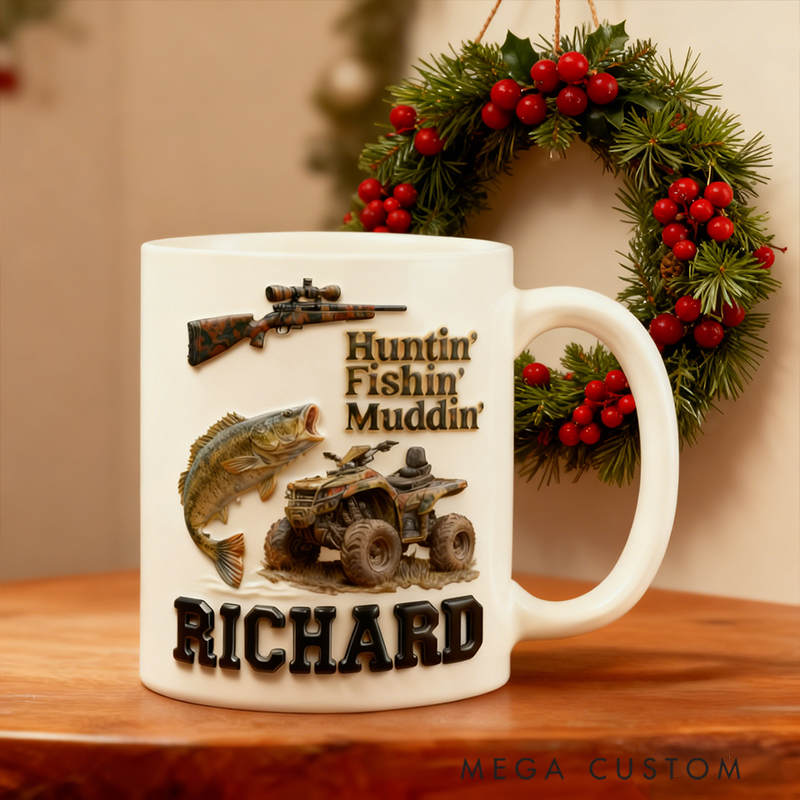 Personalized Hunting Fishing Mudding Racing Ceramic Mug Christmas Custom Name Mug Gifts
