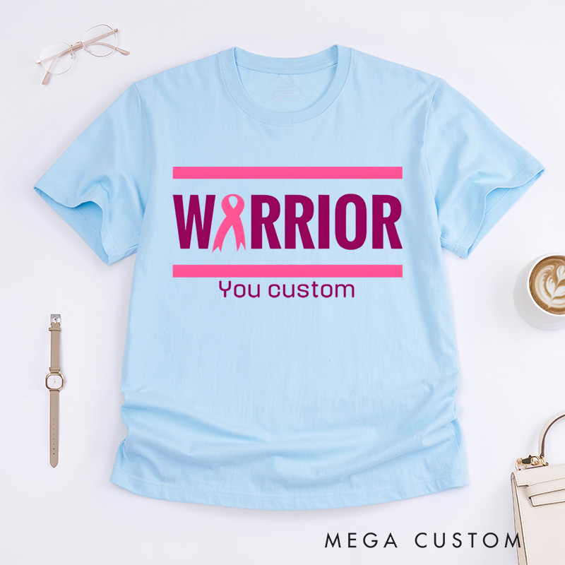Personalized Warrior Bold Pink Ribbon Design Supporting Strength and Breast Cancer Awareness T-shirt