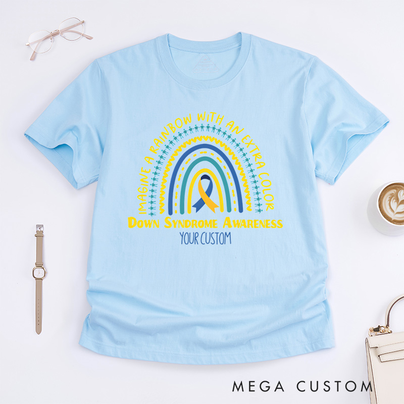 Personalized Down Syndrome Awareness Rainbow and Ribbon Design Supporting Love and Inclusion T-shirt