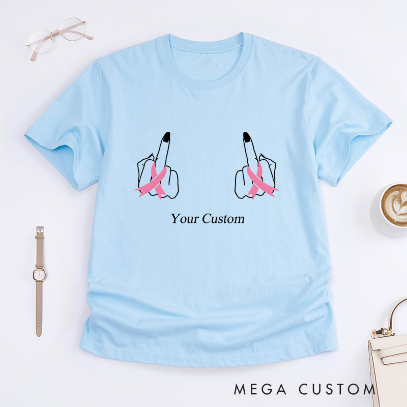 Personalized Pink Ribbon Hand Gesture Breast Cancer Awareness T-Shirt  